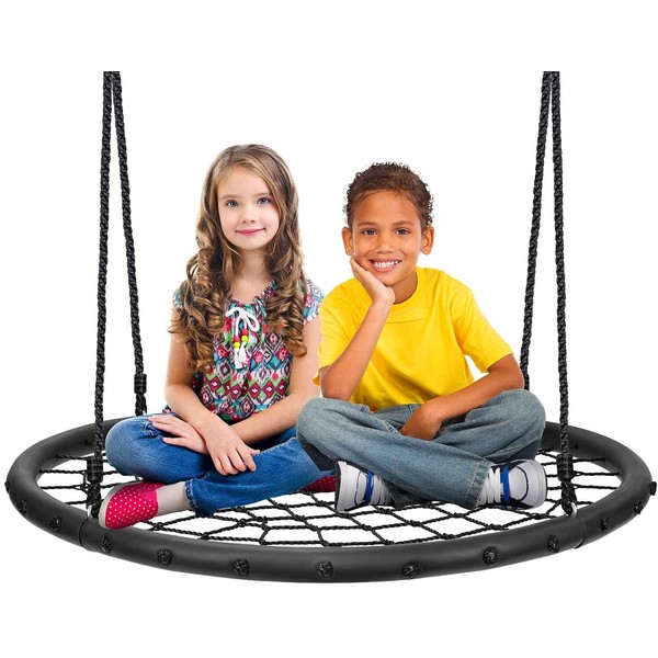 Sorbus Spinner Swing – Kids Round Web Swing – Great for Tree, Swing Set, Backyard, Playground, Playroom – Accessories Included (40" Net Seat)
