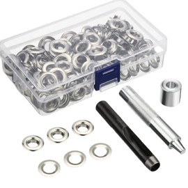 Pack of 100 Grommet Eyelets, Grommet Tool Kit, Grommet Adjustment Tool, with Storage Box, Apply to Leather Fabric Tarpaulins, Paper Curtain, Pool Cover (Silver)