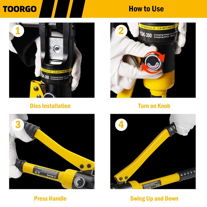 TOORGO Cable Lug Crimping Tool, 6 AWG to 600 MCM