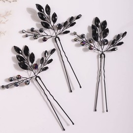 Missgrace Women Black Rhinestones Simple Hair Pins Headpiece Bride Wedding Silver Crystals Hair Jewelry Bridal Tiara Prom and Party Hair Accessories for Women and Girls (Black 1)