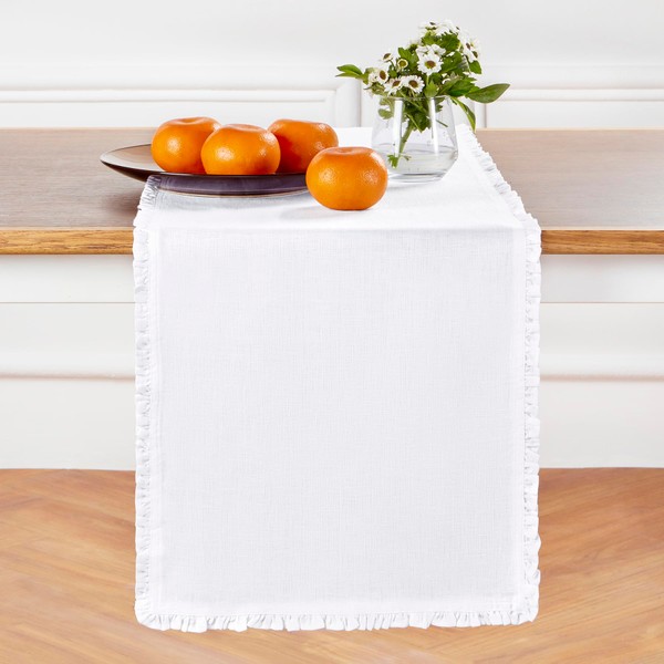 Solino Home Ruffle Linen Table Runner 72 Inches Long -