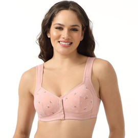 Daisy Bras for Women, Front Snap Closure Padded Bra for Older Senior Women, No Underwire Comfortable Bra Pink 36D