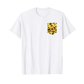 Cute Novelty Sunflower Pocket Funny Graphic Men Women Flower T-Shirt