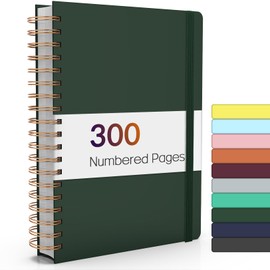 Forvencer A4 Lined Spiral Journal Notebook with 300 Numbered Pages, 11" X 8.5" Thick Journals for Writing with 100GSM Paper, Hardcover Notebooks with Contents for Work, School, Dark Green