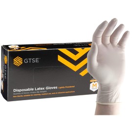 GTSE Box of 100 Latex Gloves, Size Medium (M), Lightly Powdered Disposable Gloves, White, Suitable for Medical Use, Automotive, Cleaning and Industrial