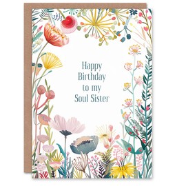 Artery8 Greeting Card To My Soul Sister Bright Sincere Floral Flowers For Her Woman Birthday Card