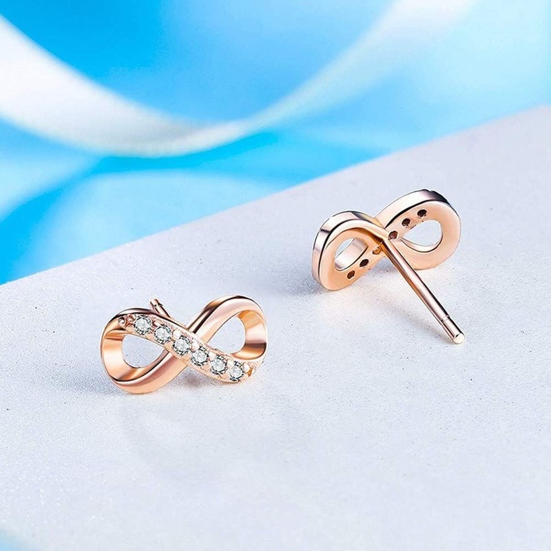 Deelfel Hypoallergenic Metal Earrings, Pink Gold, 8 Letters, Infinity Zirconia,