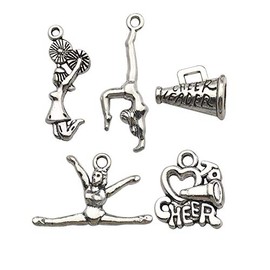 50 PCS Cheerleader Charms Collection, Cheer and School Spirit Gymnastics Girl Pom Girl Love Cheer Jumping Cheerleaders Charms, Silver Tone (HM163)