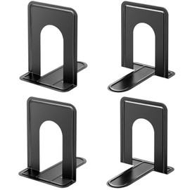 MaxGear Premium Matte Painted Book Ends, Heavy Duty and Sturdy Bookends for Shelves, Office Non-Skid Metal Book End Stopper for Books/CDs/DVDs, 6 x 4.6 x 6 in, Black, 2 Pairs/4 Pieces, Large