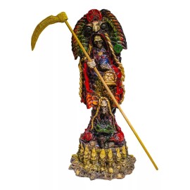 Imagen De Resina Santa Muerte Azteca Pie De Cráneo