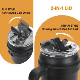 Life's Easy - Vaso de 40 onzas con asa y pajita incorporada, a prueba de fugas, de acero inoxidable aislado al aspiradora con tapa 2 en 1, taza de viaje grande, cabe en portavasos para hidratación