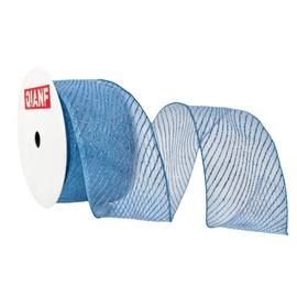 QIANF Blue Organza Sheer Ribbon with Glitter Stripes and Metallic Edge, 2.5 Inch x 10 Yards Organza Wired Ribbon Christmas Ribbon for Tree Decoration Gift Wrapping Wreaths Bows Making