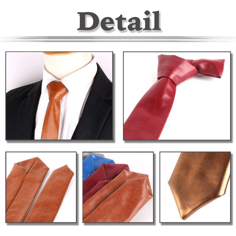 White Fang NC099 Men's Leather Necktie, Solid Color, Business, Elegant,