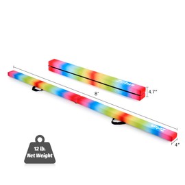ZELUS Rainbow 8 ft Folding Gymnastics Balance Beam, Water-Resistant Suede & High Density EVA for Kids, Beginners & Professional Gymnasts, Hinge Connection & Non-Slip Base