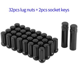 M14x1.5 Lug Nuts 14x1.5 7 Spline Lug Nuts M14 x 1.5 Black 2'' Tall 32 Pack 2 Socket Keys 14mmx1.5 Lug Nuts Acorn Aftermarket Wheel Lug Nut Fit for Chevy Silverado 1500 2500, GMC, Ford, Ram