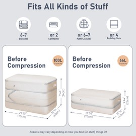 DIMJ Comforter Storage Bag - 100L Large Capacity Blanket Storage Compression Bags, Washable Space Saving Self Compression Organizer with Window Handles, Space Saver for Clothes, Bedding, Sheet