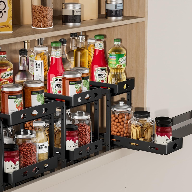 BOIVSHI Pull Out Spice Rack Organizer, 2-Tier Vertical Spice Rack,
