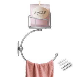 Zylbb Modern Hand Towel Holder with Candle Holder for Wall, Metal Towel Hook for Bathroom Wall, Rustic Towel Ring, Sturdy Wall Mounted Hanger for Bathroom, Kitchen, Entryway (Silver)