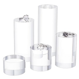 BENECREAT 5pcs Clear Acrylic Display Block - 1.2/1.6/2.4/3.2/4 Inch Round Cylinder Solid Pedestal Stand for Jewelry, Gem, Pop Figures & Cosmetic Showing