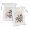 Lunarable Boat Fabric Pouch Set of 2, Detailed Hand Drawing