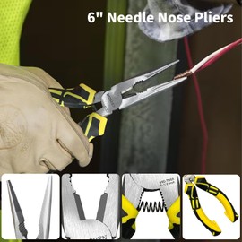 BOOSDEN 3 PCS Pliers Tool Set, 6" Needle Nose Pliers, 6" Diagonal Cutters, 6" Linesman Pliers for Basic Repair, DIY Projects and Home Maintenance