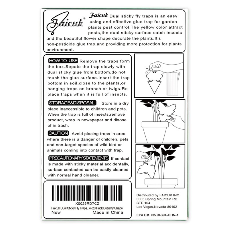 Faicuk Dual-Sided Yellow Sticky Fly Traps for Plant (20 Pack