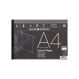 Daler-Rowney Graphic Series 45gsm A4 Layout Paper Pad Glued 1 Side, 80 White Sheets, Ideal for Professional Artists and Students