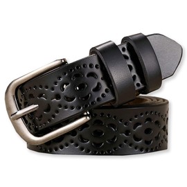 White Fang BT004 Women's Leather Belt, Stylish, Ring Type, Casual, Red, Black, White