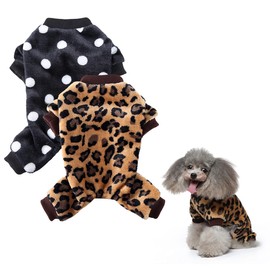 2 Pack Dog Pajamas for Small Dogs Boy Girl Fleece Puppy pjs Jammies 4 Leg Dog Clothes for Chihuahua Yorkie Winter Warm Onesies Jumpsuit Clothing for Pet Dogs Male Female (Medium Bust 14.5")