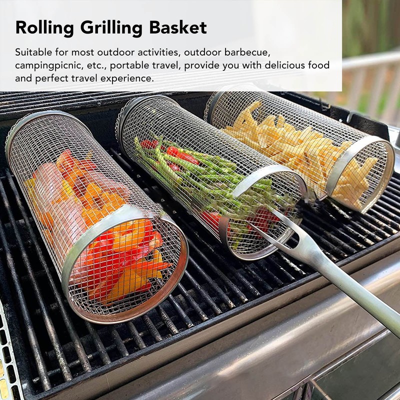 Cylindrical Barbecue Basket Cylinder Grilling Basket for Vegetables Fish Chicken