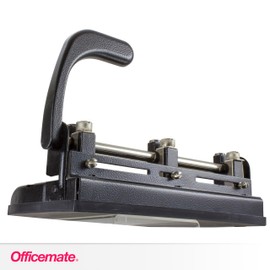 Officemate Heavy Duty Adjustable 2-3 Hole Punch with Lever Handle, 32-Sheet Capacity, Black (90078)