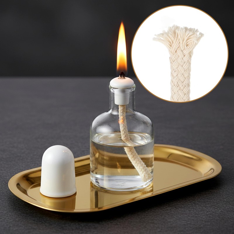 Round Cotton Oil Lamp Wicks 5 Pack Glass Tube Holder