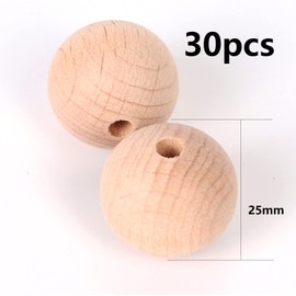 YIEUR Pack of 30 Natural Large Wooden Beads for Threading, 25 mm Wooden Ball Beech Wood, Round Wooden Beads Natural Wooden Balls with Hole for Crafts for DIY Jewellery Making (25 mm)