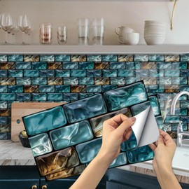 TUOKING 24-Pack Peel and Stick Wall Tiles Waterproof PVC Backsplash for Kitchen 11.8”x5.9”Subway Tile Self-Adhesive Removable Stick on Bathroom