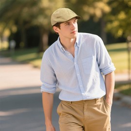 Clakllie 6 Panel Newsboy Cap Summer Flat Cap Cabbie Hat Gatsby Ivy Irish Hunting Hat Adjustable Duckbill Cap,NBAP2501-Khaki