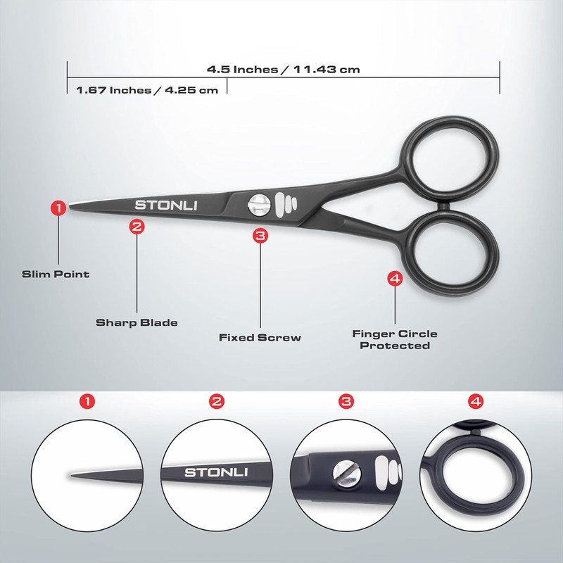 STONLI 4.5 inches Beard and Moustache Scissors - Nose Hair
