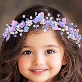 Urieo Flower Crystal Headpiece Pearl Wedding Headband Leaf Hair Accessories for Women and Girls