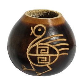 Carved Natural Gourd with Engraved Dancing Bird