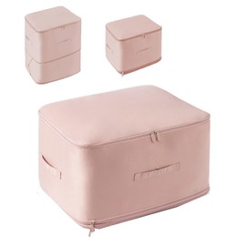 54 x 42 x 60 cm Self Compression Storage Bags with Zippers, Ultra Space Saving Self Compression Organizer Bags, Extra Large Compression Bags For Storage, Duvet Clothes Blanket (Pink)