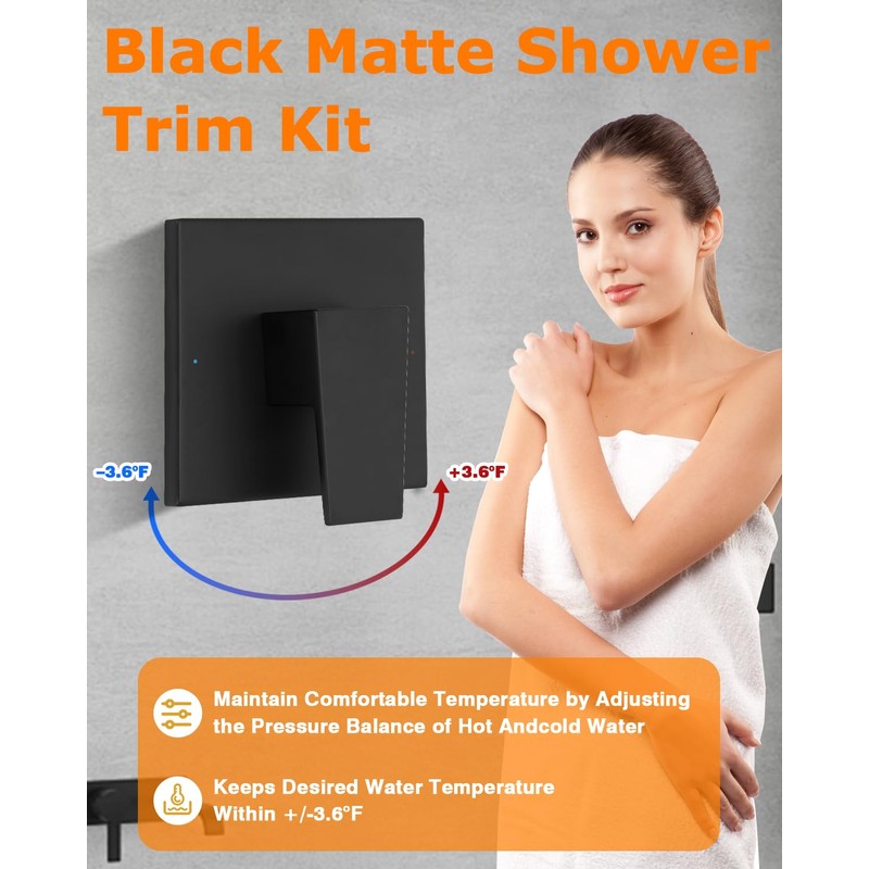 Compatible with moen T2473epbl Matte Black Shower Trim Kit, Genta
