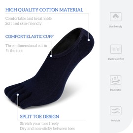 Hellomamma Toe Socks for Men No Show Running Five Finger Socks Invisible Low Cut Boat Loafer Socks Navy Blue 10-13