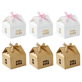 DanLingJewelry 20 Pack Brown & White Color House Shape Paper Jewellery Storage Gift Box with Ribbons Small Paper Gift Storage Box for Wedding Baby Shower Birthday Party