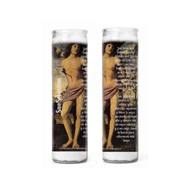 Saint Sebastian San Sebastian Patron of Athletes and Soldiers Set of Two Glass Candles with Prayer