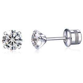 VGACETI Titanium Earrings, Hypoallergenic Screw Back G23 Implant Grade for Sensitive Ears 5mm Cubic Zirconia Titanium Stud Earrings for Women Men(SCB White)