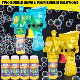 ArtCreativity Light Up Bubble Gun Trains - 2 Pack Bubble Gun Blasters and 4 Bottles of Bubbles Fluid - Train Bubbles Machine Toys for Boys - Train Toys for Toddlers and Kids Ages 1-3, 2-4, 4-8