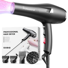 Dekuri Professional Hairdryers for Women, 29m/s Fast Blow Dryer with 4 Attachments, 130M Negative Ions & Blue Light, 1.8m Exposed Cable, UK Plug