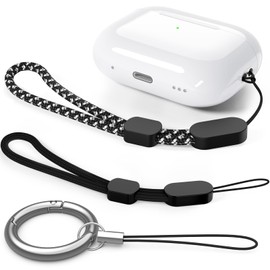 BEAUDOM Lanyard für AirPods Pro 2 Handschlaufe Sicherheit Haltbares Anti-verloren Strap für AirPods Pro 2. Generation (Schwarz+Schwarzer Jacquard+Karabiner, 15cm)