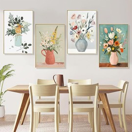 LOITTAINUE Paint by Numbers Adults, 4 Pieces Paint by Numbers Flower - 20 x 30 cm, DIY Hand Painted Oil Painting Kit with Brush and Acrylic Pigment for Children and Beginners, Home Decoration Gift