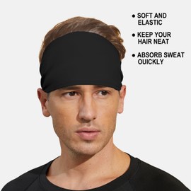 VIMPEP Sports Headbands for Men Soft Feeling Sweatband Workout Headband for Running,Basketball,Tennis,Yoga Fitness Stretchy Quick-Dry Hairband for Unisex Black,White,Dark Blue,Dark Grey