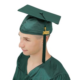 GraduationMall Shiny Adult Graduation Cap with 2025 Tassel for High School and Bachelor Forest Green